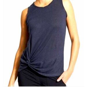 Athleta Zephyr Knot Tank Top Womens Blue Linen Scoop Neck Loungewear Small